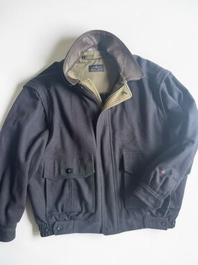 Vintage Bison Club Leather Collar Wool Blend Barn Jacket XL